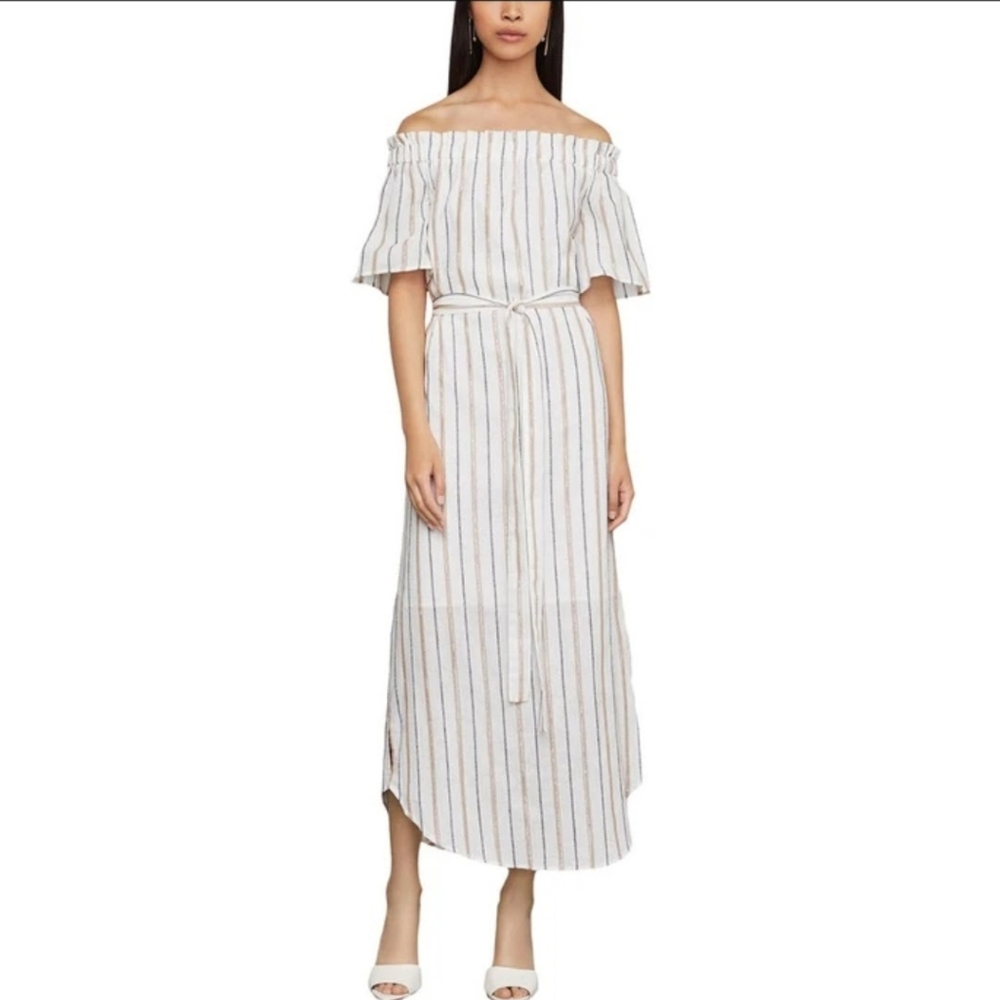 🔥BCBGMAXAZRIA Gardenia Off the Shoulder Metallic Dress